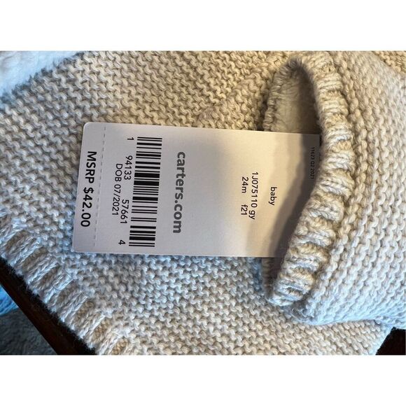 Carters baby Sherpa Lined hooded gray neutral toned cardigan jacket 24 months - Picture 6 of 6